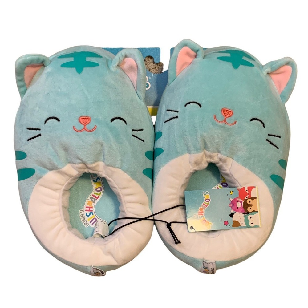 Squishmallows Slipper Girls 4-5 Teal NWT Jules Cat Plush Ultrasoft Kellytoy